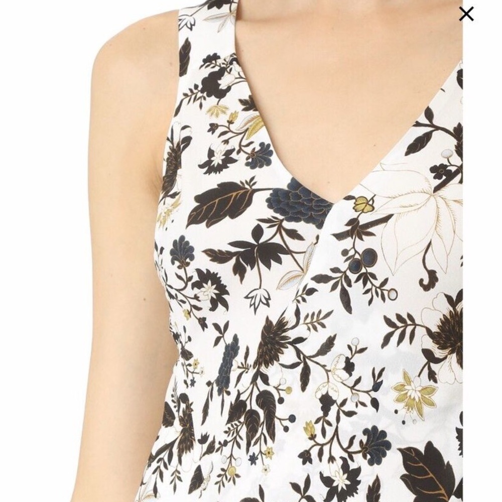A.L.C. Women's Sleeveless 100% Silk Top Peplum Tank Blouse Floral White Size 0 - Picture 7 of 7